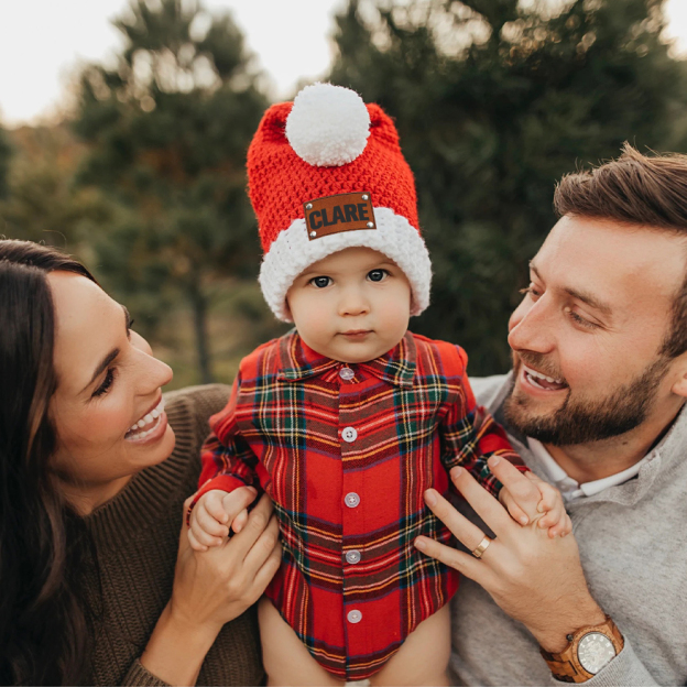 Personalized Leather Patch Crochet Christmas Santa Hat | MCGift98