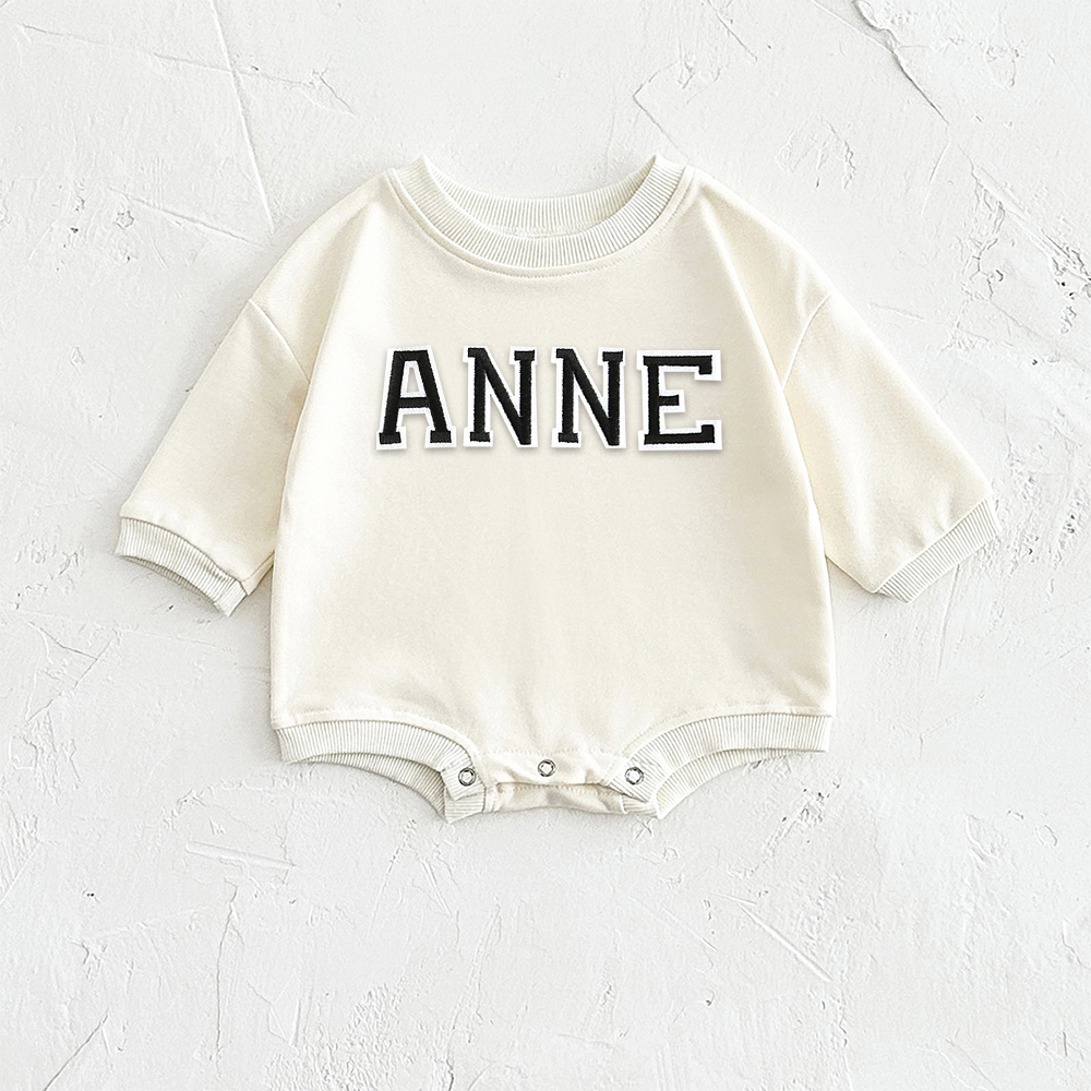 Personalized Letter Patch Neutral Baby Sweatshirt Romper | CWBaby114