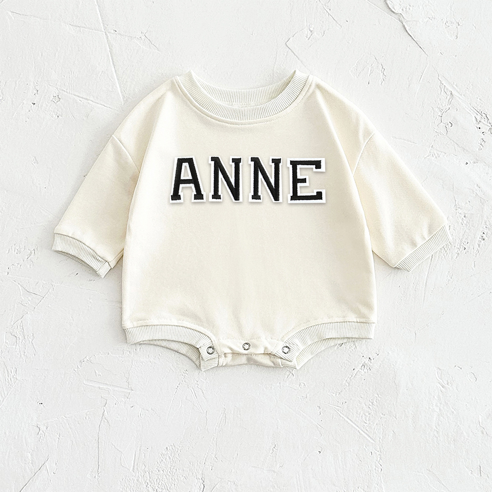 Personalized Letter Patch Neutral Baby Sweatshirt Romper | CWBaby114