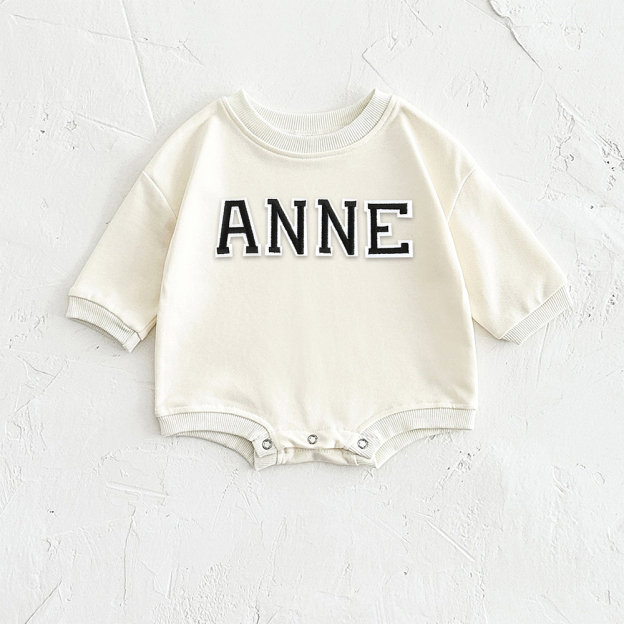 Personalized Letter Patch Neutral Baby Sweatshirt Romper | CWBaby114