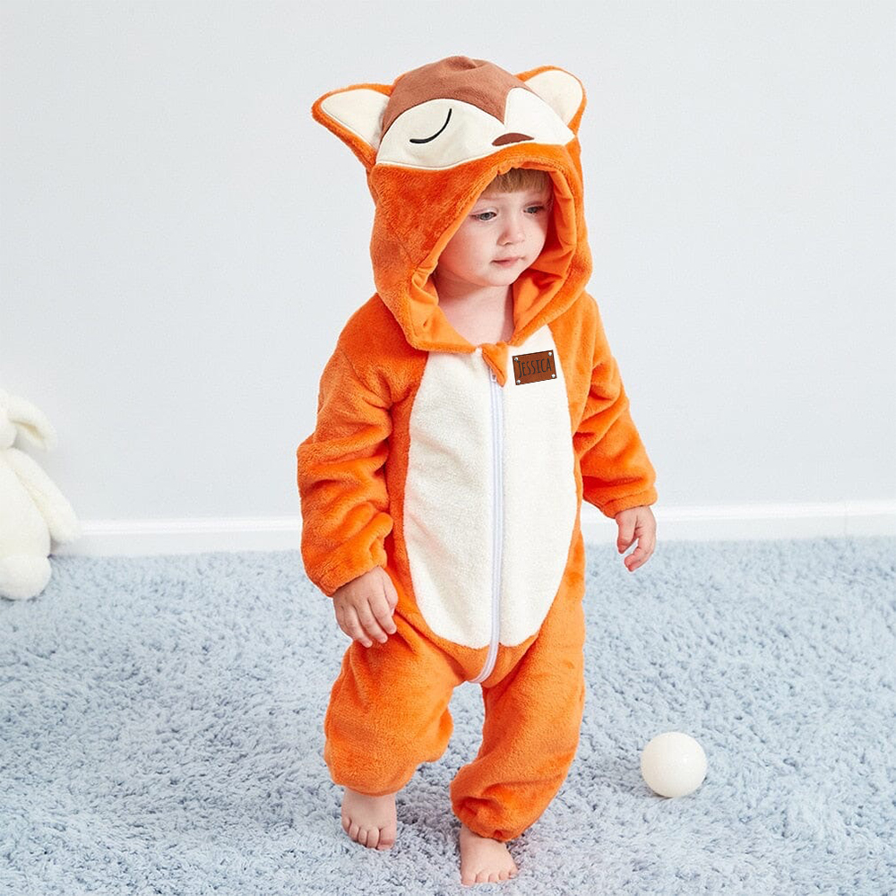 Personalized Leather Patch Baby Animal Romper  | CWBaby122