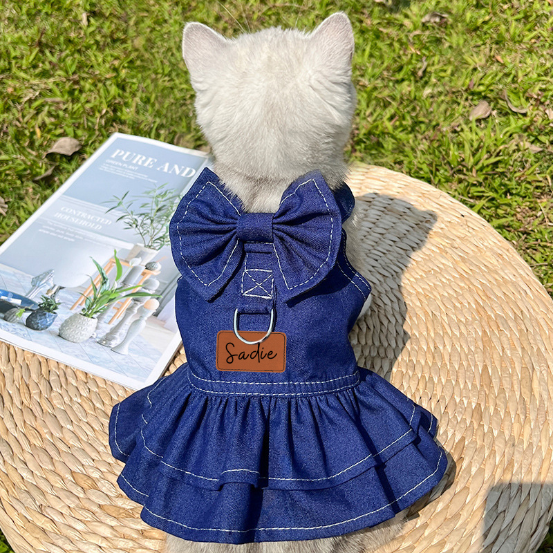 Personalized Leather Patch Pets Denim Skirt | BKPet135