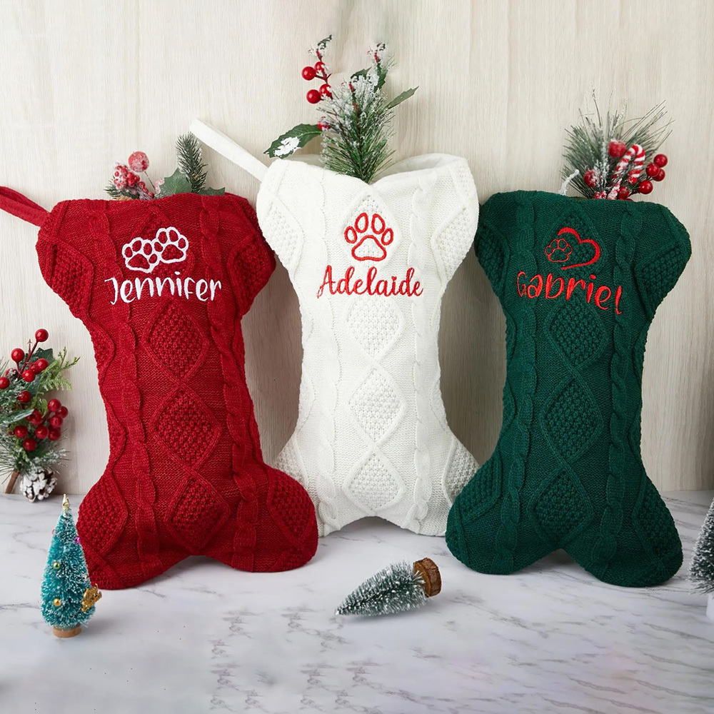 Personalized Embroidery Dog Bone Christmas Stocking | MCGift10301