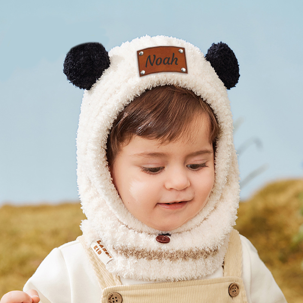 Personalized Leather Patch Kid Knitted Hat|CWBaby123