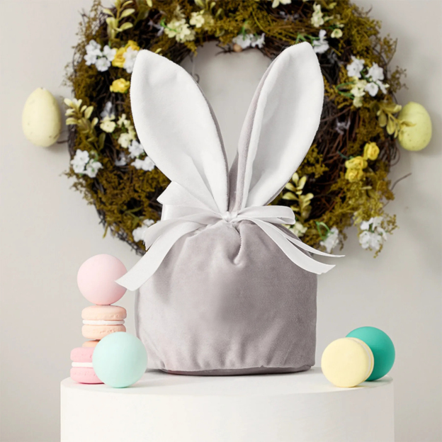 Personalized Foil Stamped Name Easter Bunny Velvet Basket | CWEaster33