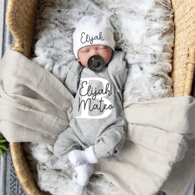 Personalized Baby Coming Home Romper With Hat Set | CWBaby133