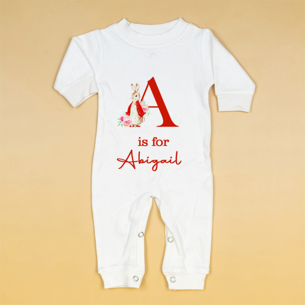 Personalized Baby Bunny Monogram Ropmer and Hat Set | CWBaby140