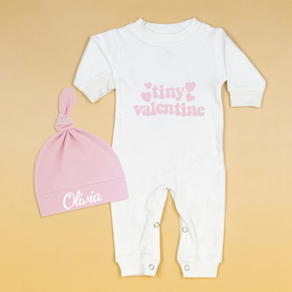Personalized Baby First Valentine Ropmer and Hat Set | CWBaby144