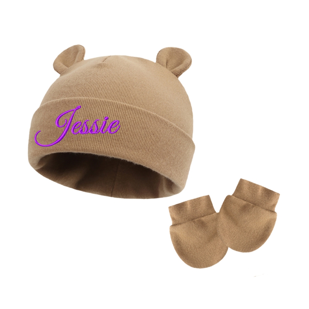 Personalized Embroidery Bear Newborn Homecoming Hat and Gloves Set | HSKid56
