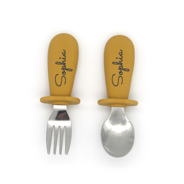 Personalised Kid Silicone Utensil Sets-Fork & Spoon  | CWBaby157