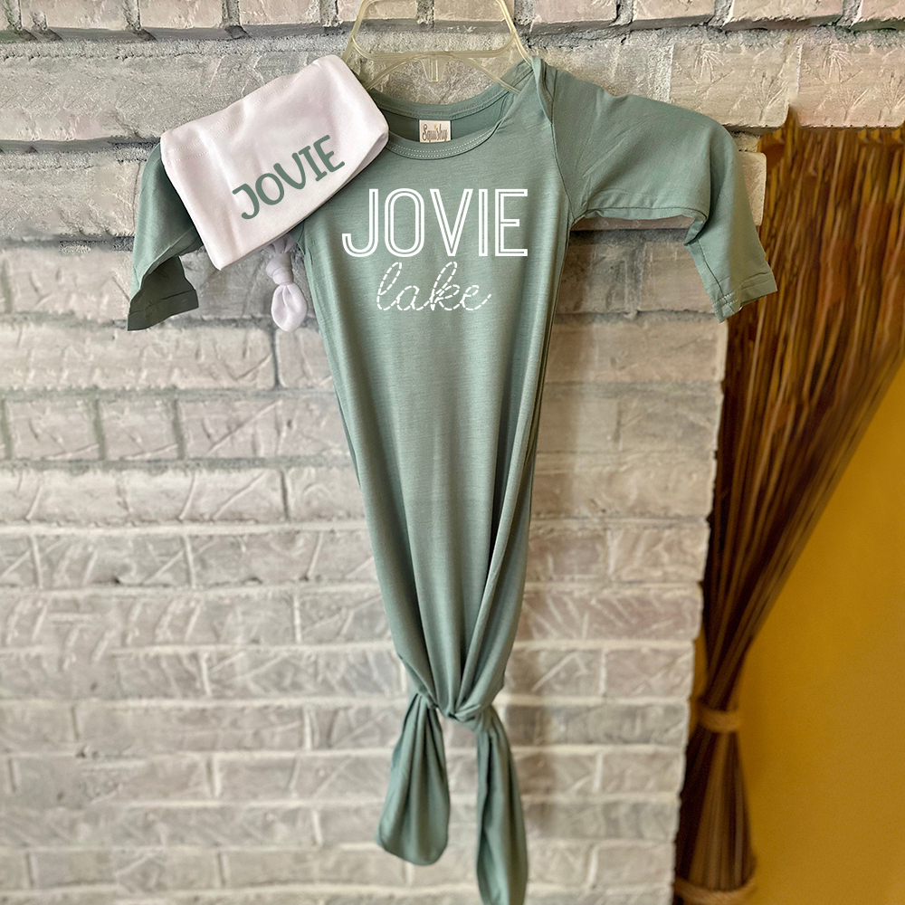 Personalized Cozy Newborn Bamboo Knotted Gown | CWbaby174