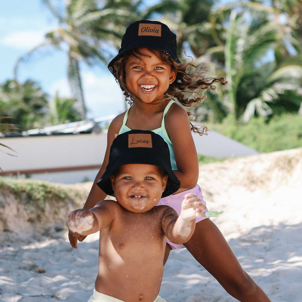 Personalized Kid Leather Patch Bucket Sunbonnet for Comfort & Unique | CWBeach157