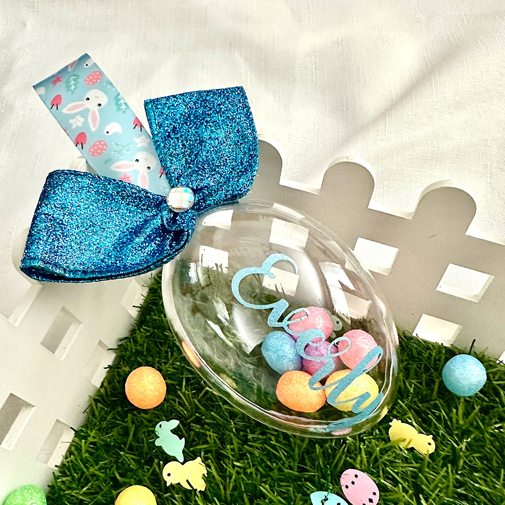 Personalized Shiny Ribbon Bunny Ears Easter Eggs | CWEaster35