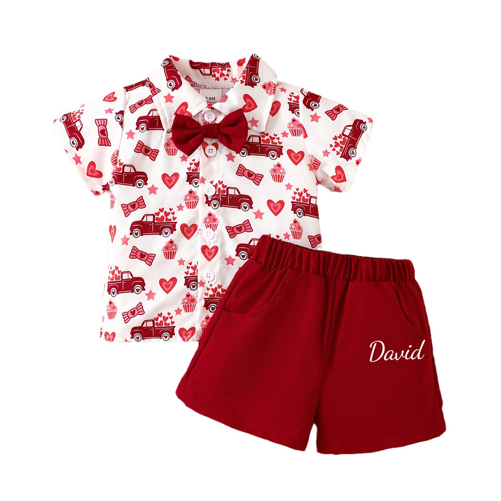 Personalized Baby Boy Valentine's Day Heart Print Shirt Outfit Set | CWBaby190