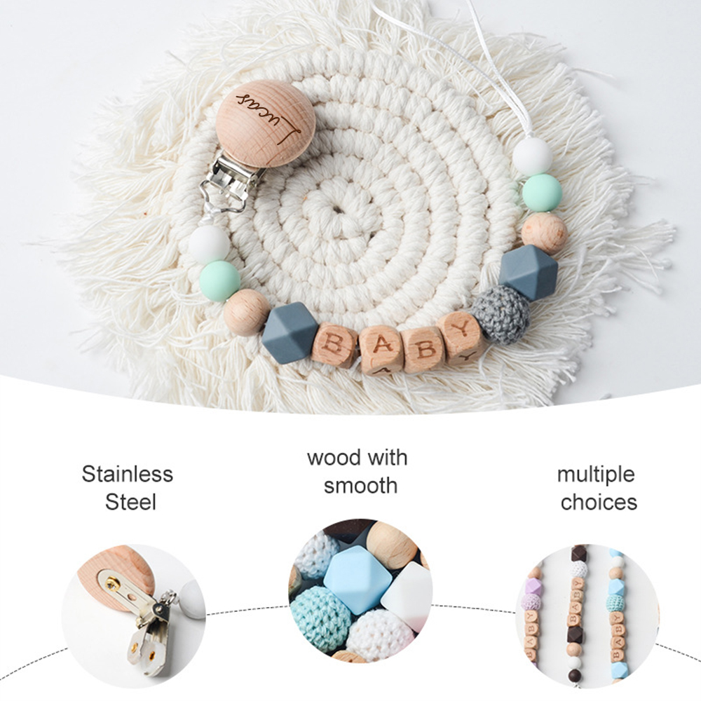 Personalized Baby Pacifier Crochet Bead Clip | CWBaby112