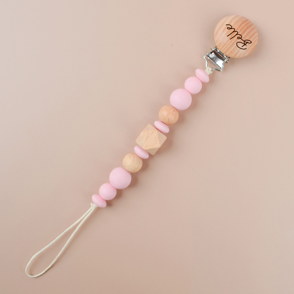 Personalized Baby Pacifier Silicone Wooden Bead Clip | CWBaby115