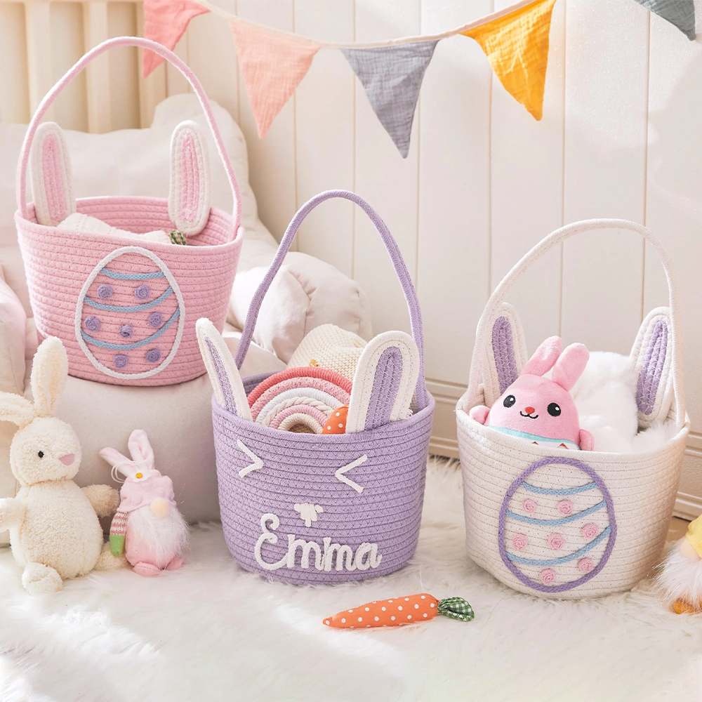 Personalized Handmade Easter Cotton Rope Bunny Basket | CWEaster38