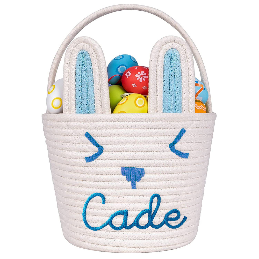 Personalized Handmade Easter Cotton Rope Bunny Basket | CWEaster38