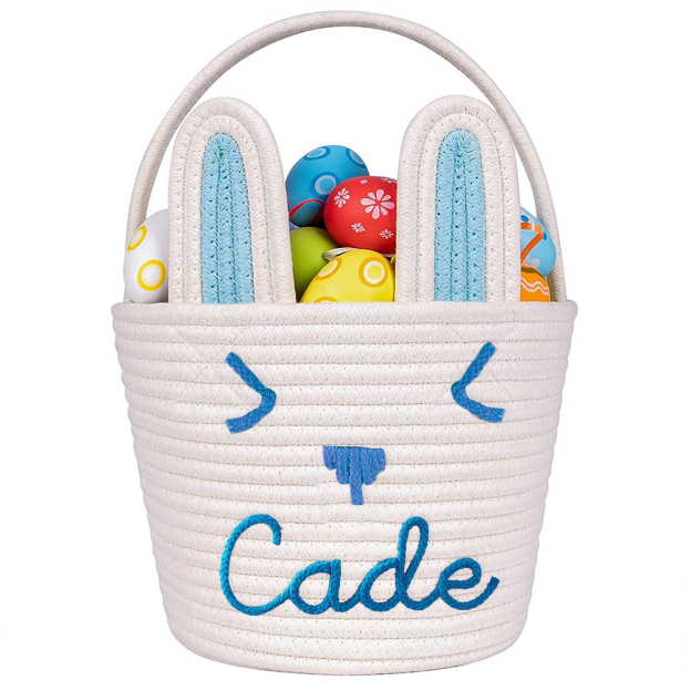 Personalized Handmade Easter Cotton Rope Bunny Basket | CWEaster38