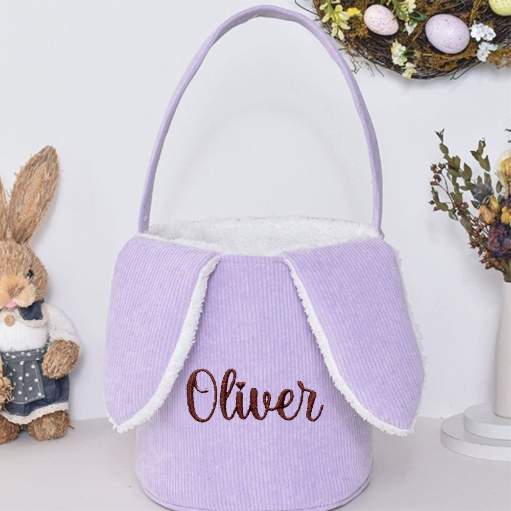 Personalized Embroidered Corduroy Easter Bunny Basket | CWEaster43