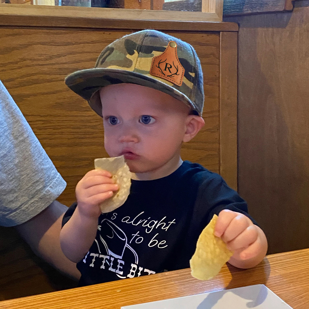 Personalize Kids Leather Patch Cow Tag Hat | CWBeach158