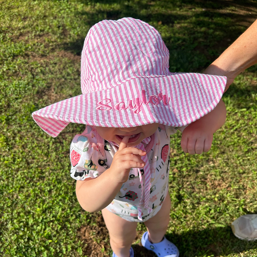 Personalized Embroidery Seersucker Sun Protection Hat | CWBeach161