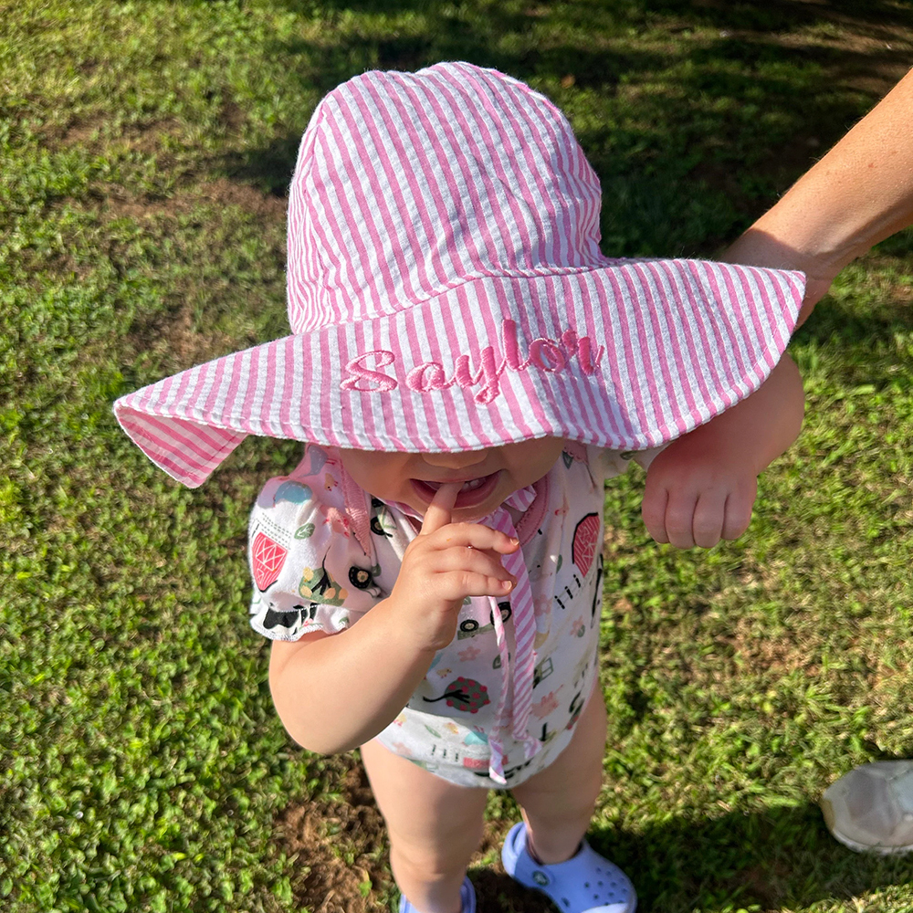Personalized Embroidery Seersucker Sun Protection Hat | CWBeach161