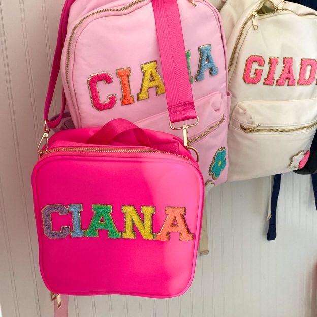 Personalized Chenille Letter Lunch Bag With Strap