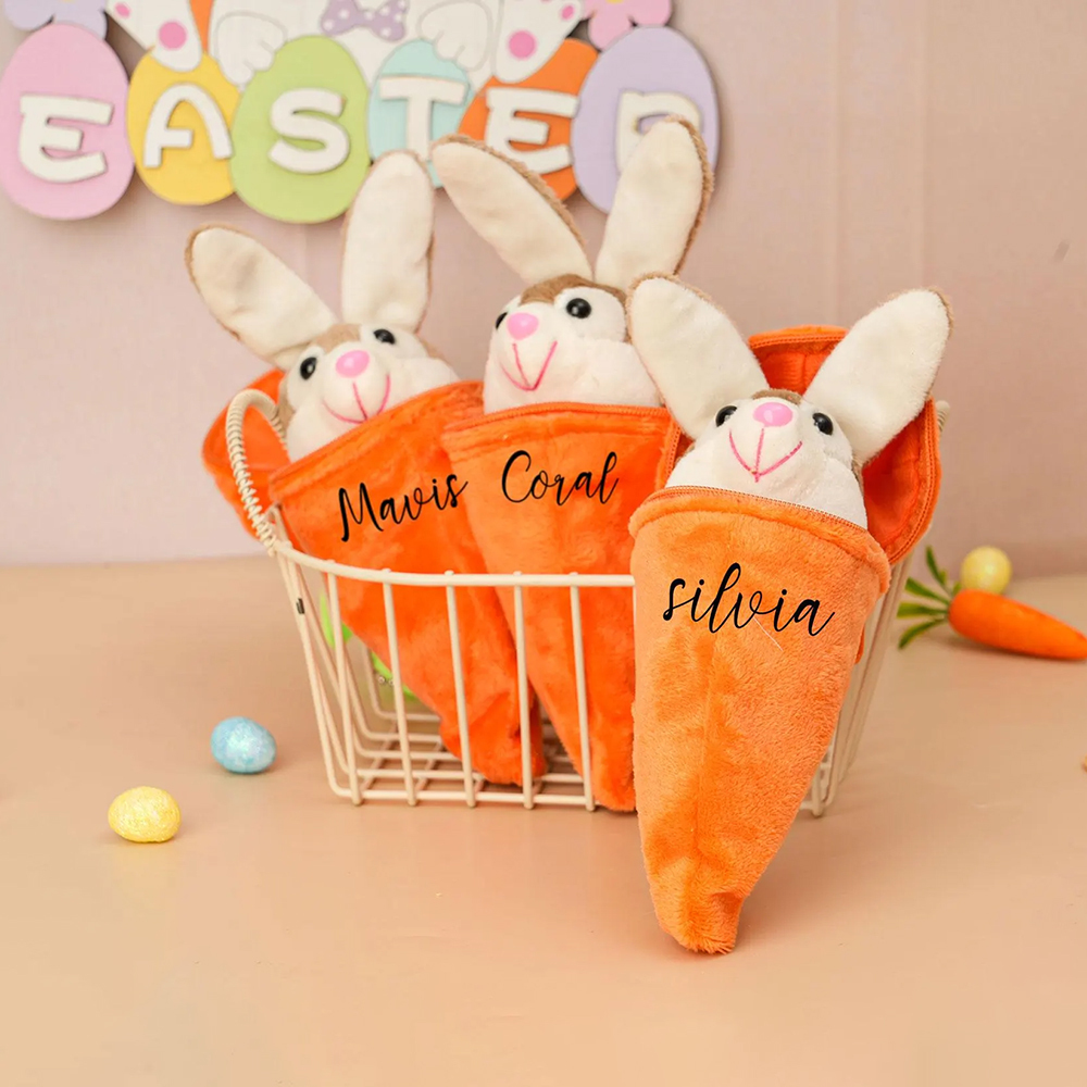 Personalized Easter Plush Carrot Keychain with Bunny | CWEaster52