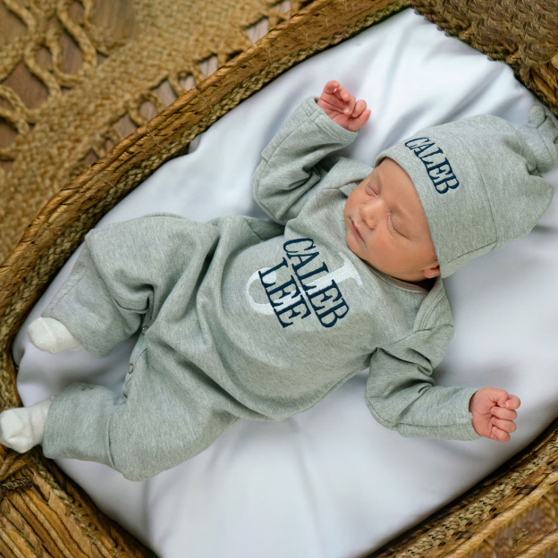 Personalized Embroidery Baby Coming Home Romper and Hat Set | CWBaby204