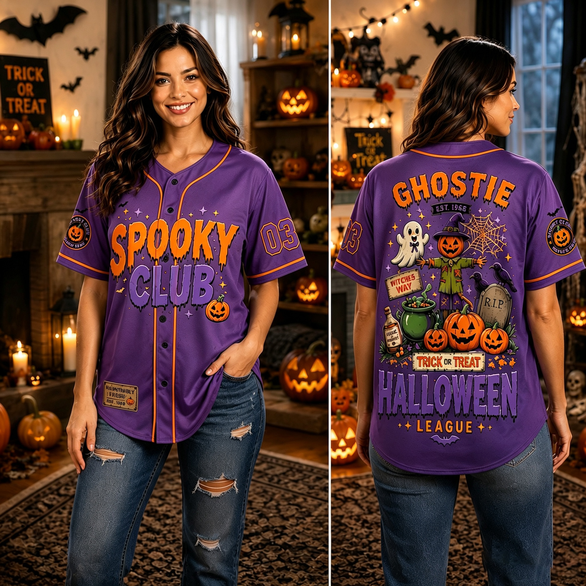 Personalized Halloween Button Up Baseball Jersey For Kid & Adult | CWHalloween92