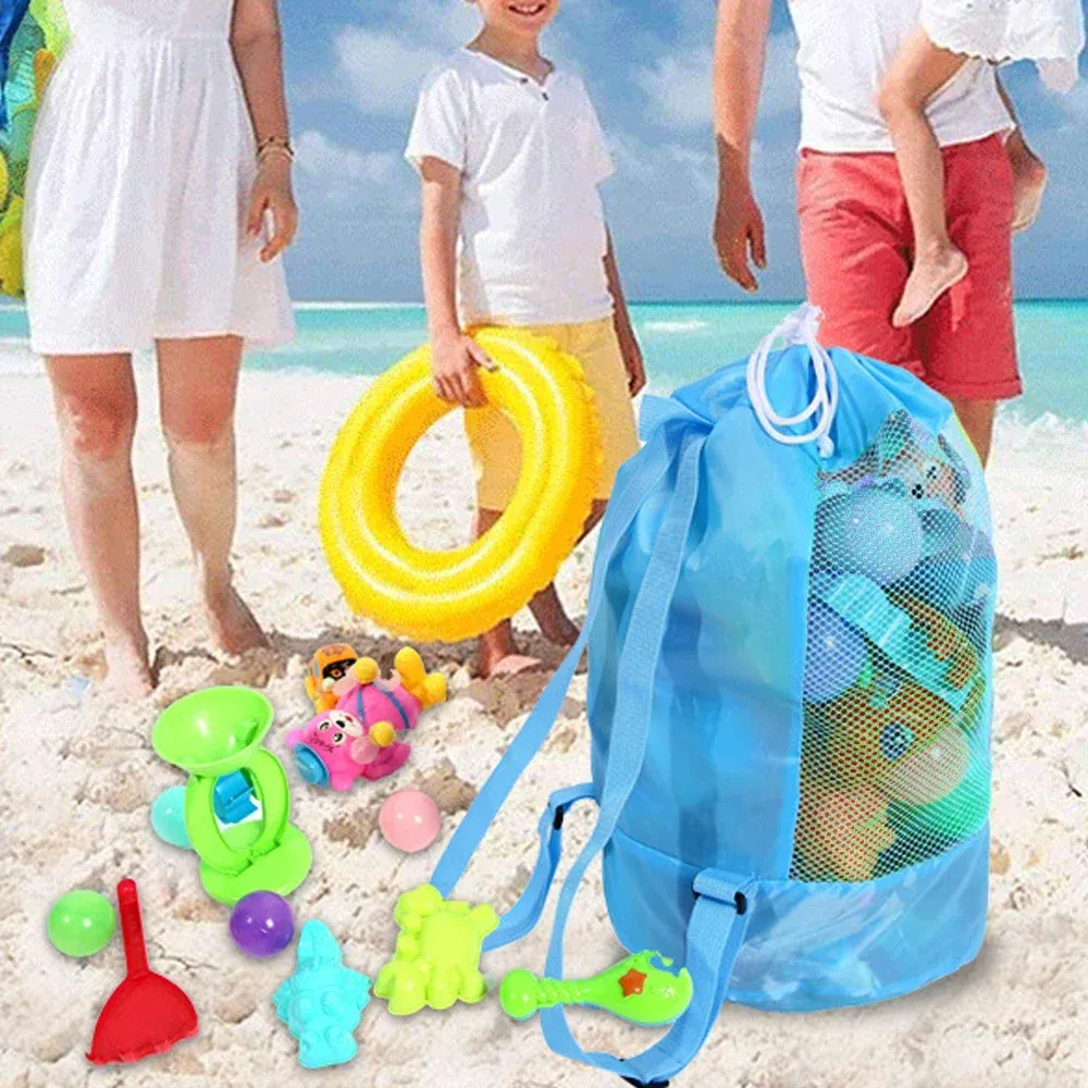 Personalized Portable Mesh Beach Foldable Drawstring Storage Bag | CWBeach95