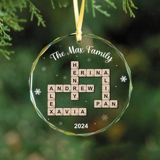 Personalized Glass Crossword Family Christmas Ornaments | CWGlass26
