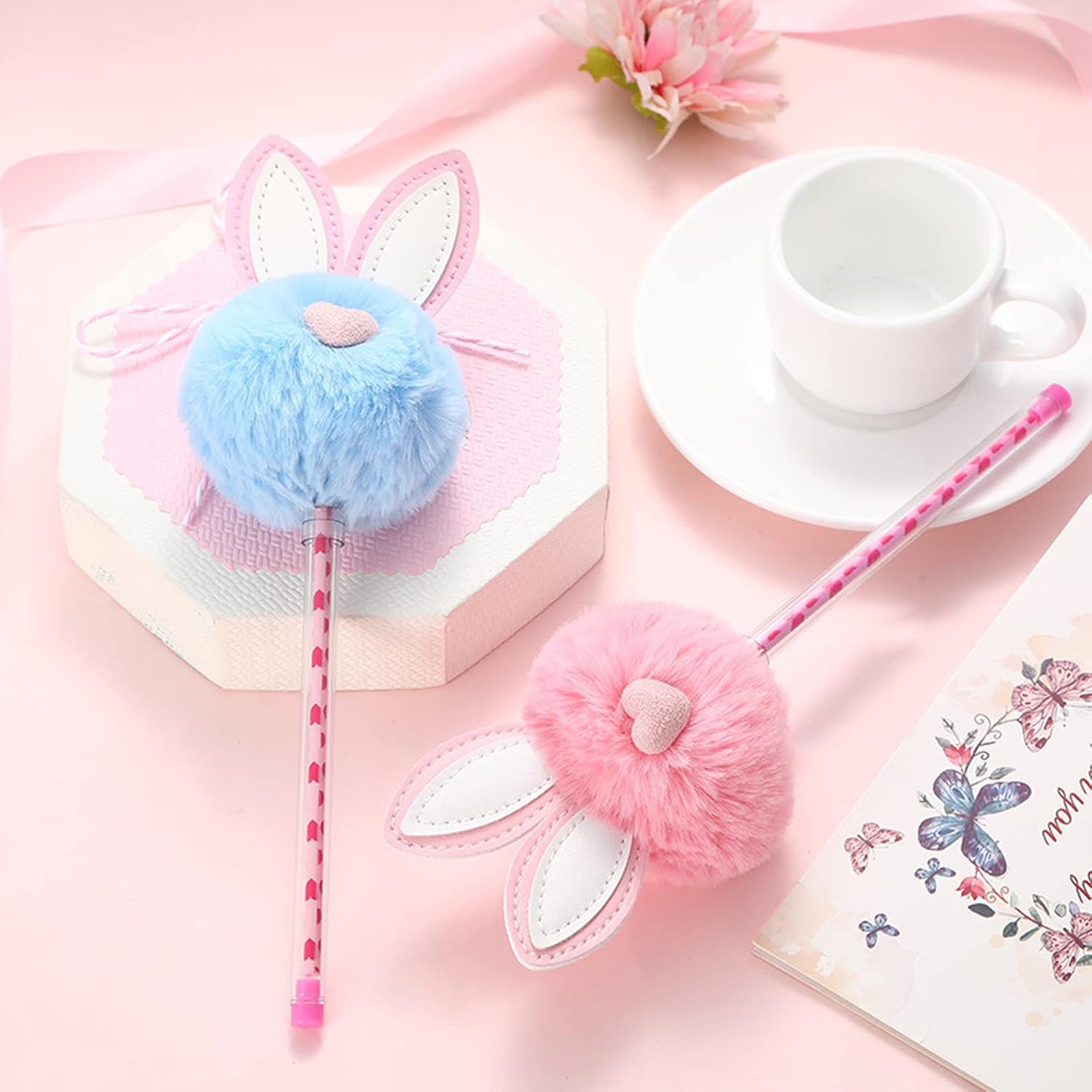Personalized Easter Basket Bunny Notebook and PomPom Pen Set | CWToy110