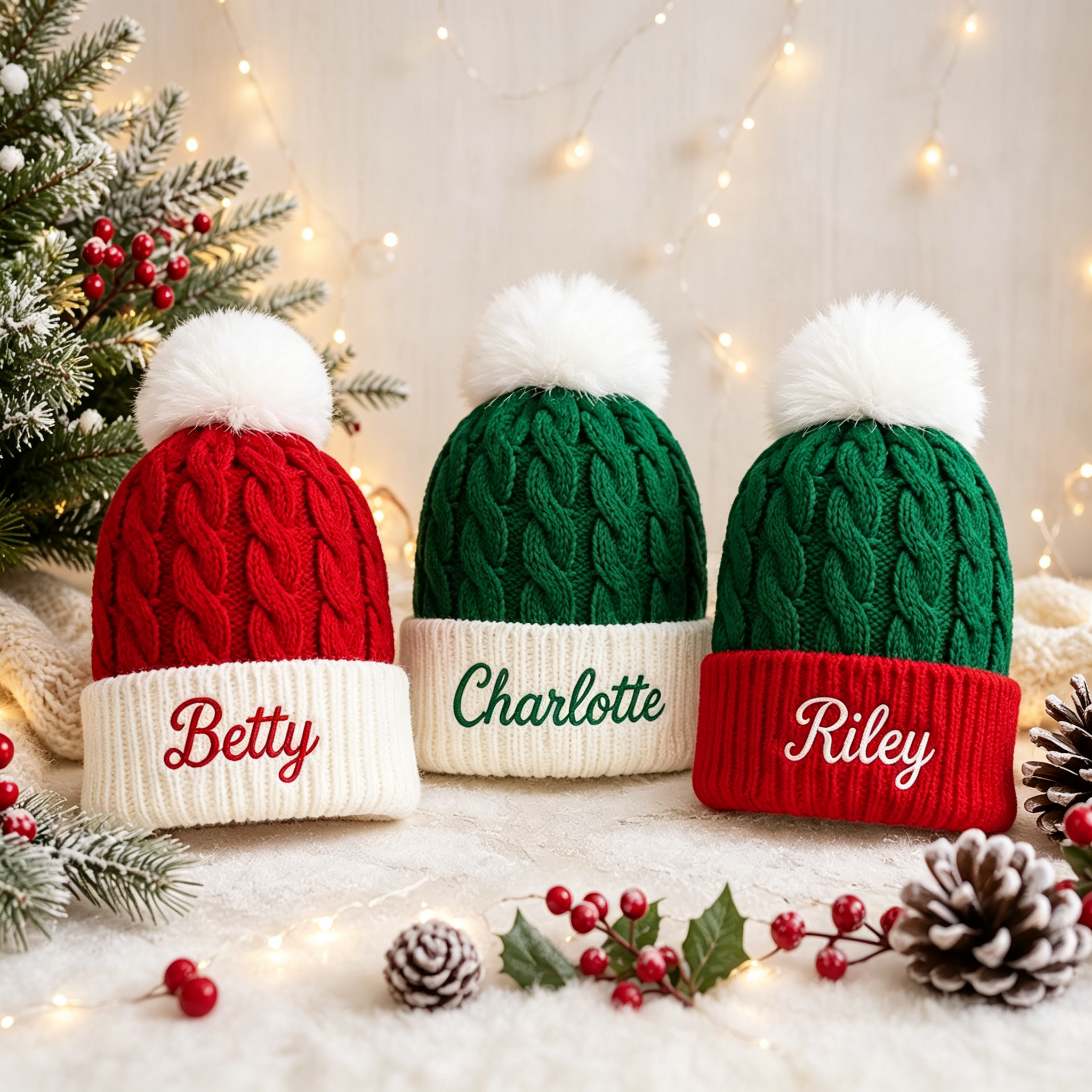 Personalized Embroidery Kid Christmas Pom Pom Hat for Comfort & Unique | HSKid11