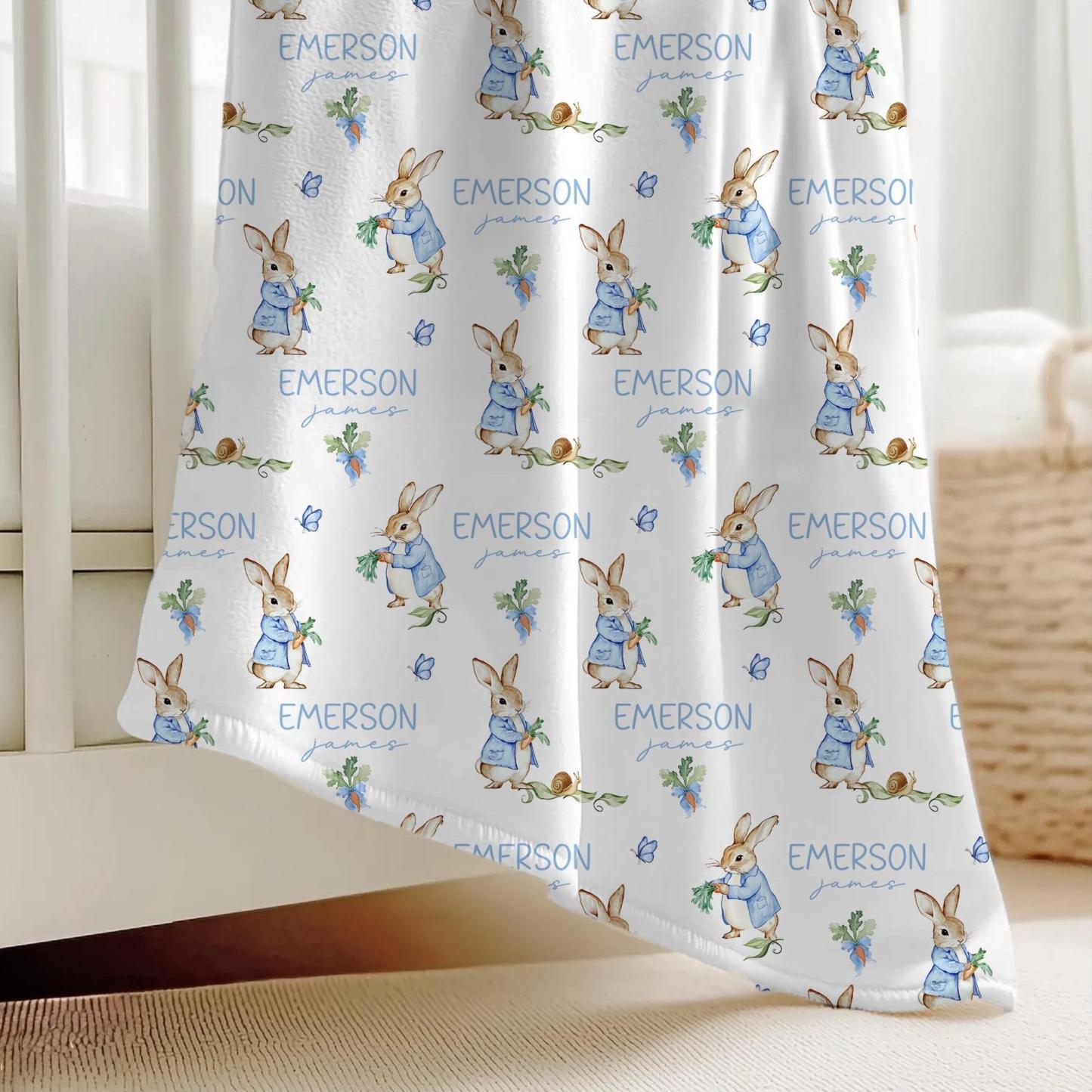 Personalized Bunny Bows Baby Easter Swaddle | BBBlanket37