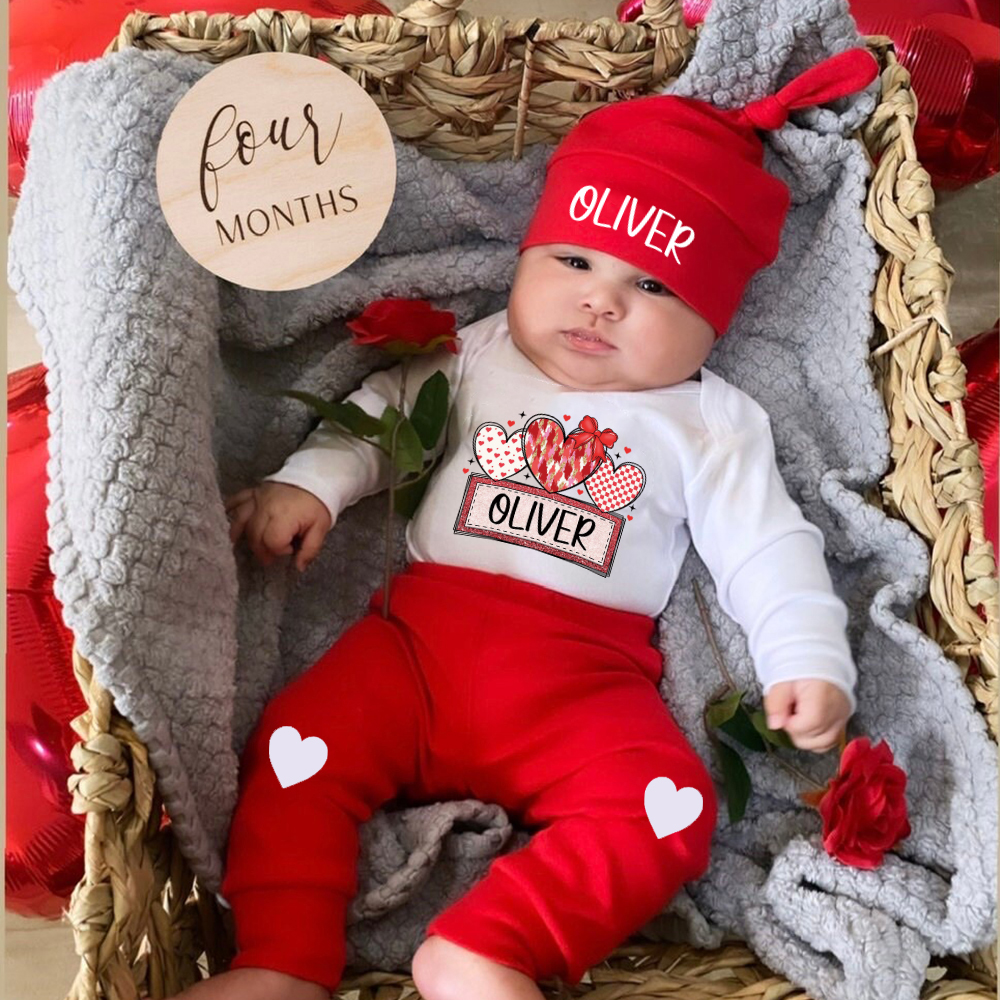 Personalized Baby 1st Valentines Day Outfit Set | CWBaby371