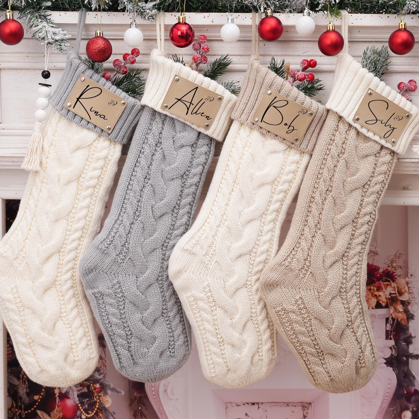 Personalized Leather Patch Christmas Stocking | MCGift25