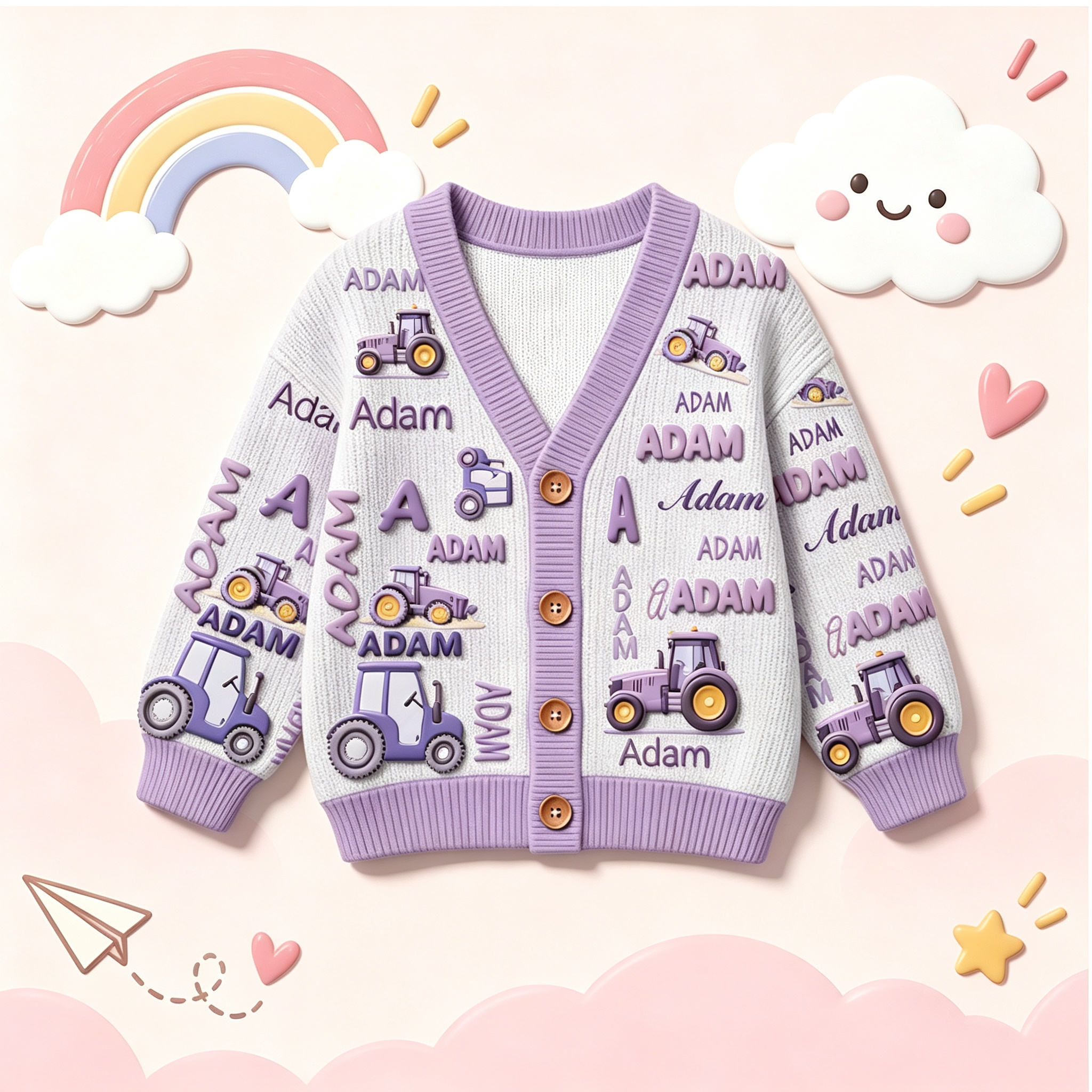 Personalized Lovely Kids Tractor Knit Sweater | CWSweater28