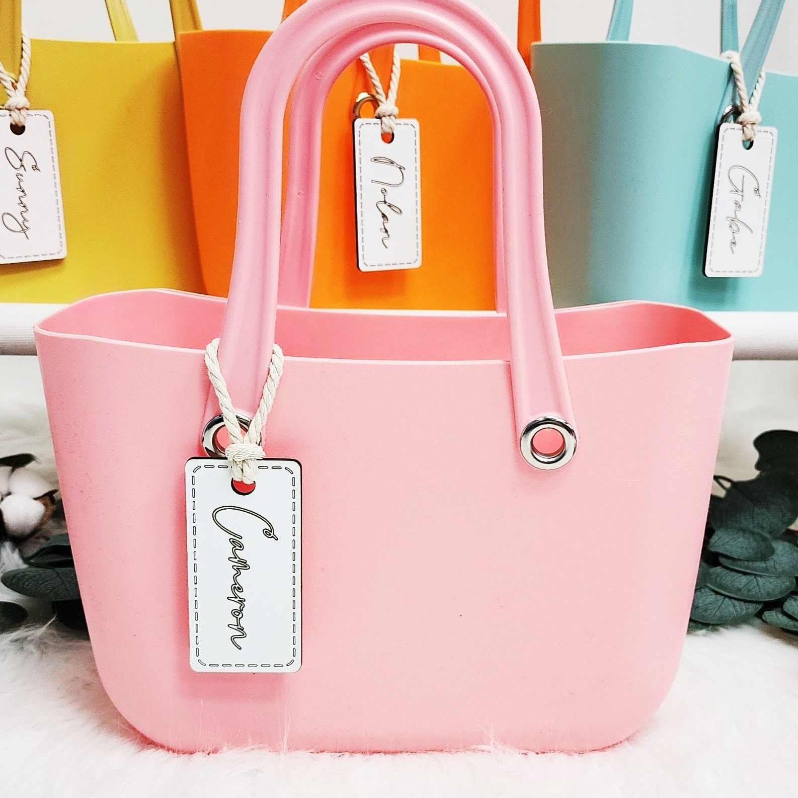 Personalized Leather Tag Color Beach Bag | CWBeach78