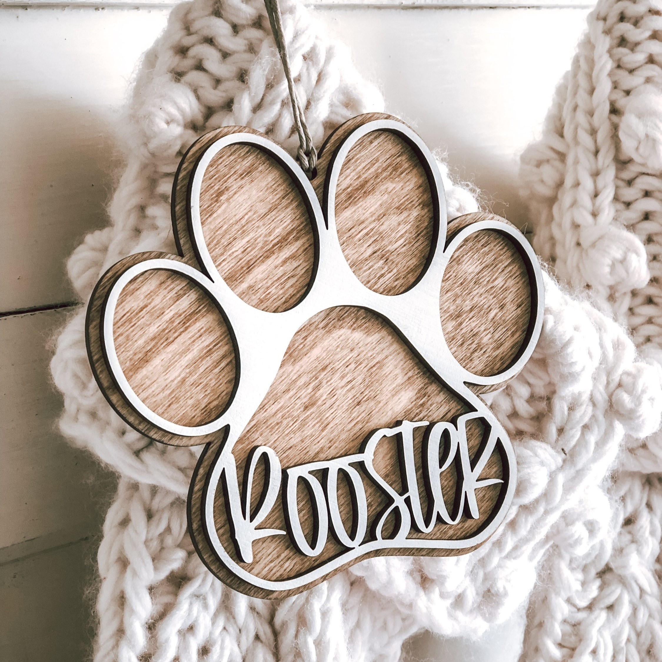 Personalized Wooden Christmas Paw Stocking Tags | MCGift55