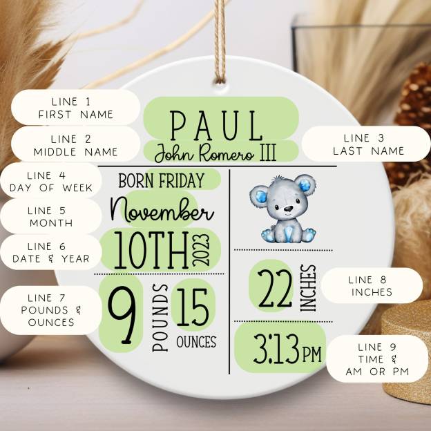 Personalized Newborn Baby Birth Announcement Ornament | CWBaby32