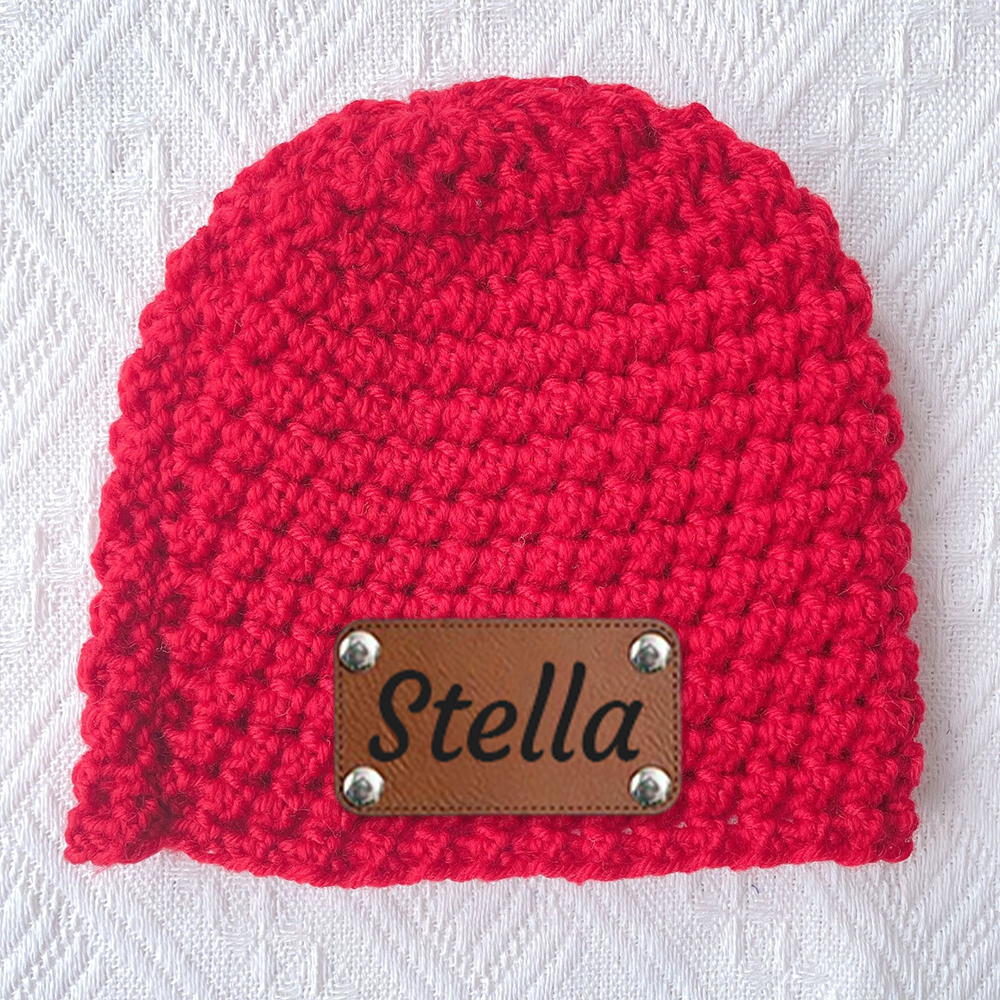 Personalized Leather Patch Baby Winter Warm Knitted Hat | HSKid76