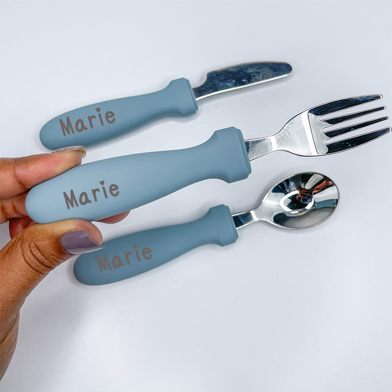 Personalised Kid Silicone Utensil Sets-Fork, Knife, Spoon  | CWBaby70