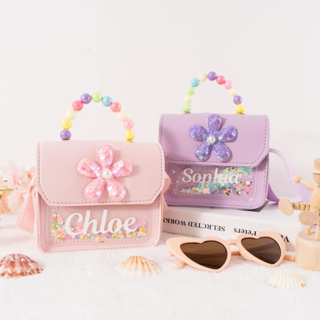 Personalized Name Little Flower Pearl Handbag for Kids  | KKBag10