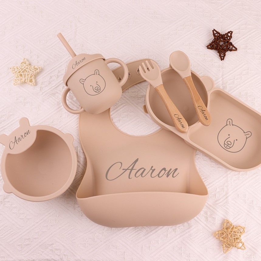 Personalised Baby Food Grade Silicone Weaning Set | CWBaby108