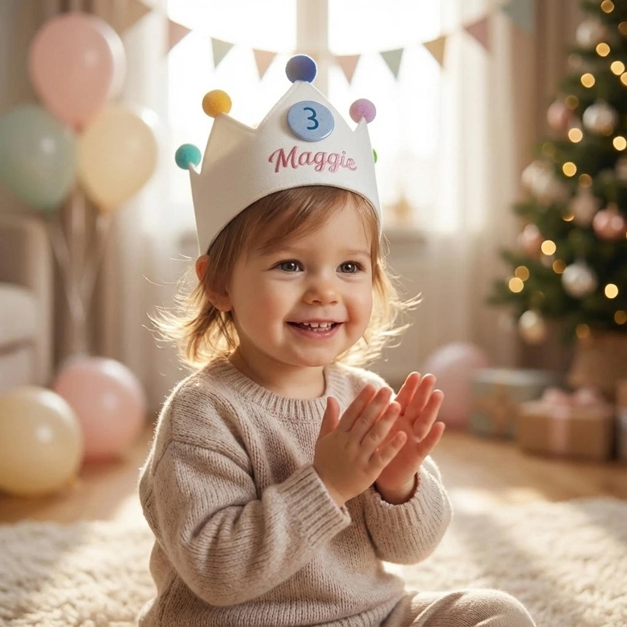 Personalized Hand Embroidered Baby First Birthday Crown | CWBaby210