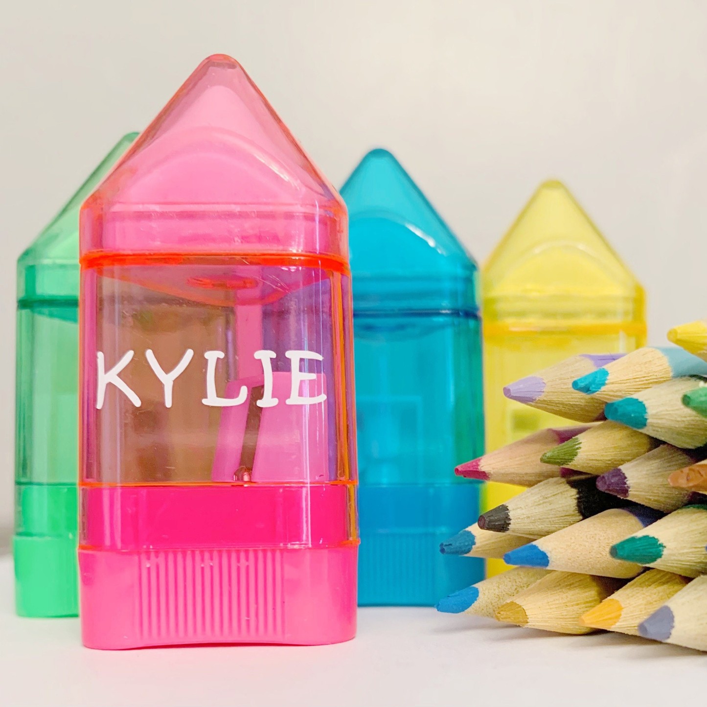 Personalized Kid Pencil Sharpener (Colored Pencils Included)
