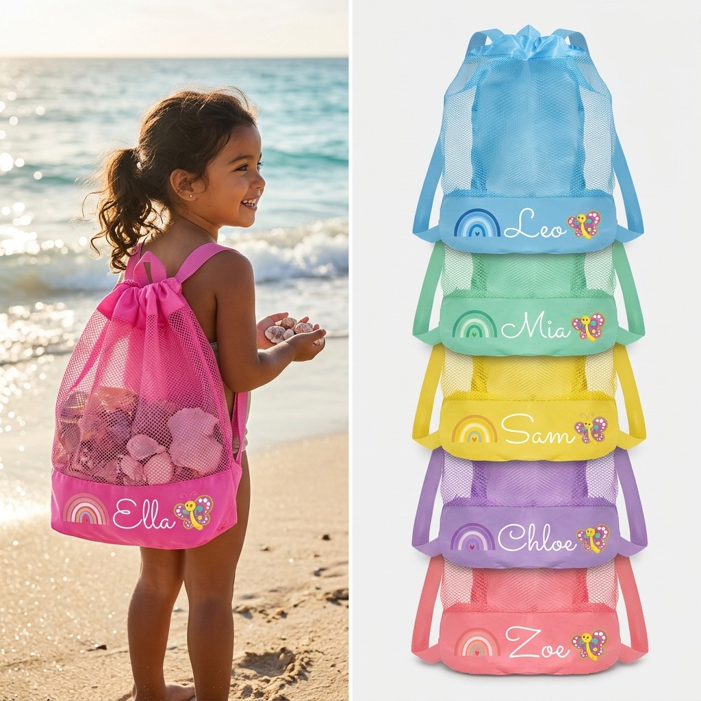Personalized Mesh Adjustable Drawstring Beach Backpack | CWBeach199