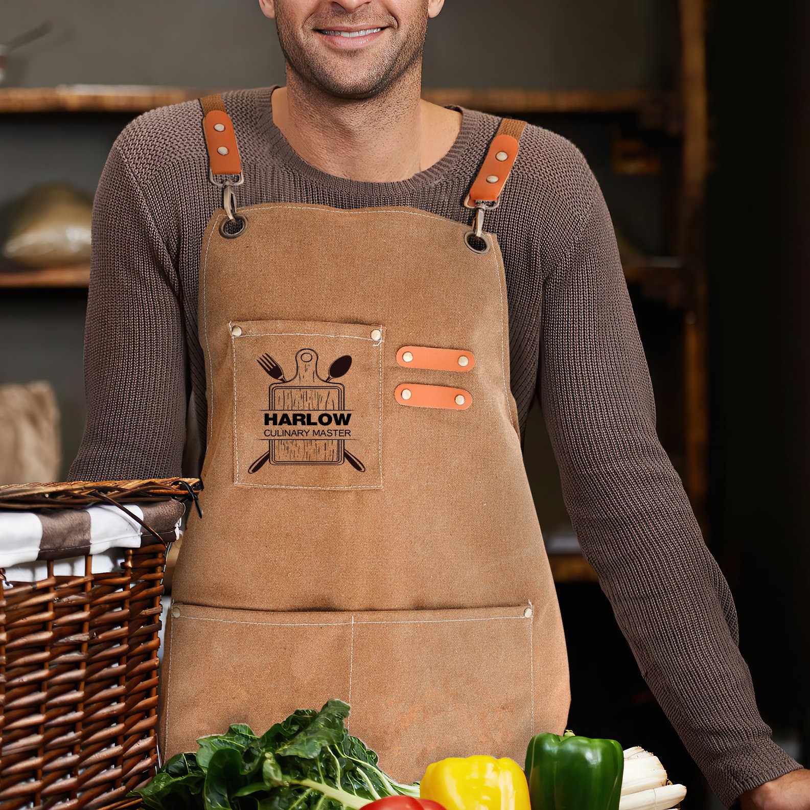 Personalized Name on Canvas Apron with Pockets for Unisex Adult | Apron22